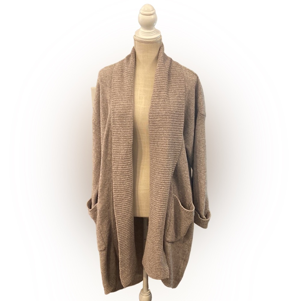 Natori Large grey knit sweater jacket cardigan with pockets